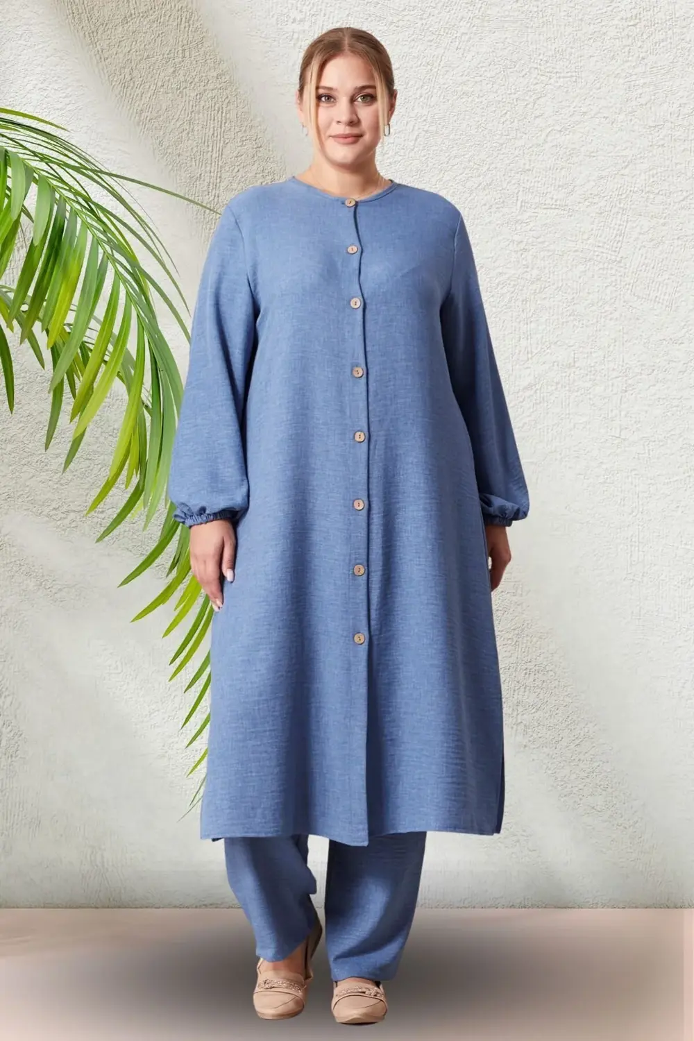 Kadın Büyük Beden Keten Ayrobin 2'li Takım