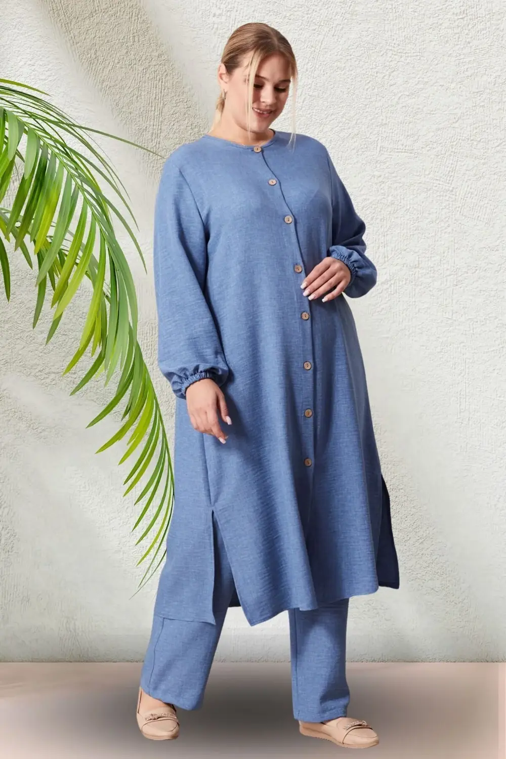 Kadın Büyük Beden Keten Ayrobin 2'li Takım