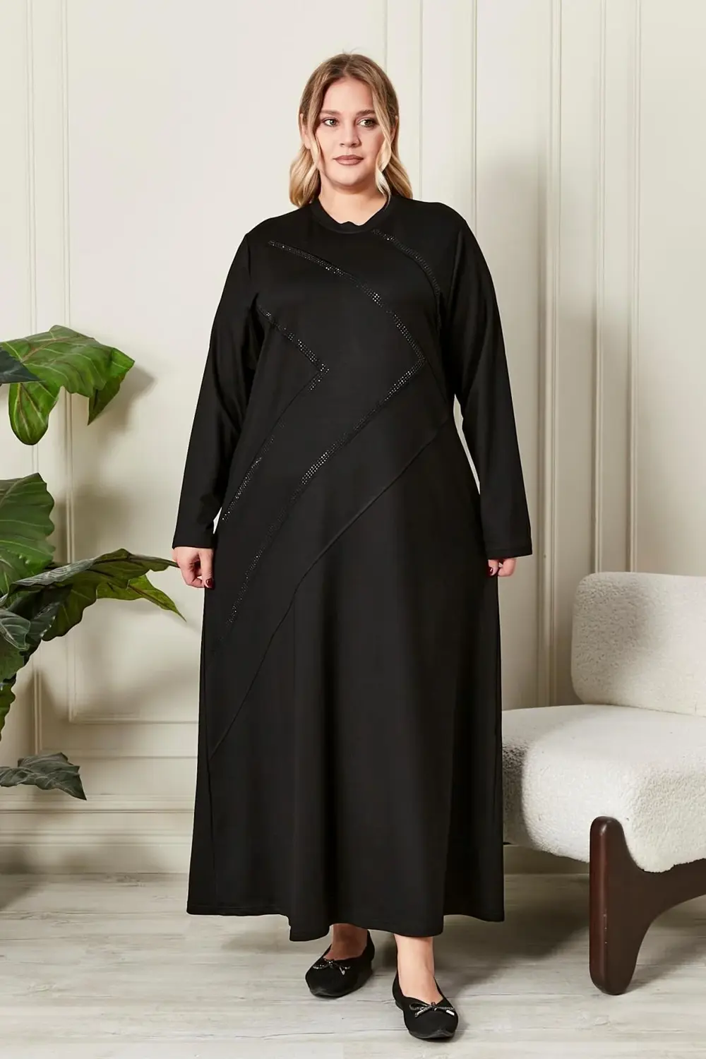 Kadın Büyük Beden Kristal Penye Elbise