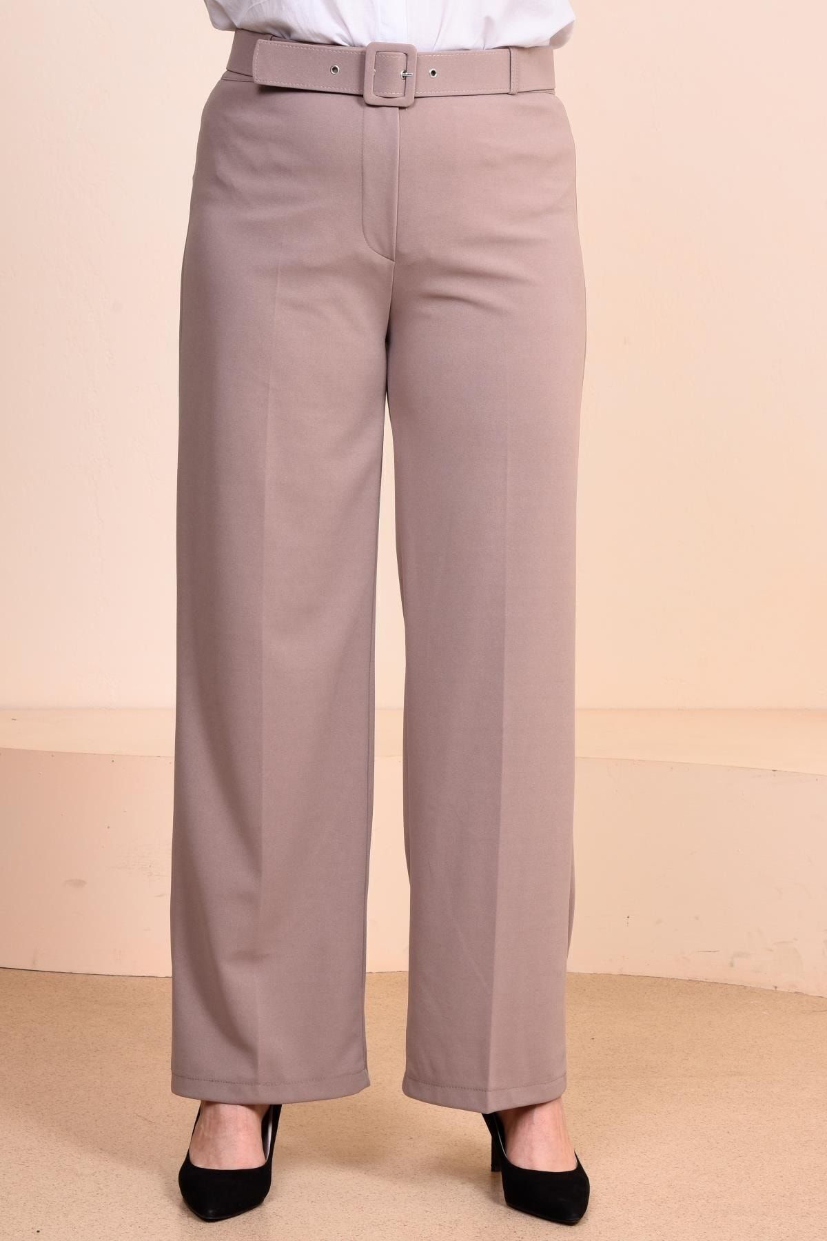 Ferace Kadin Buyuk Beden Kumas Pantolon Kemerli Ve Geniş Paça Palazzo Mo