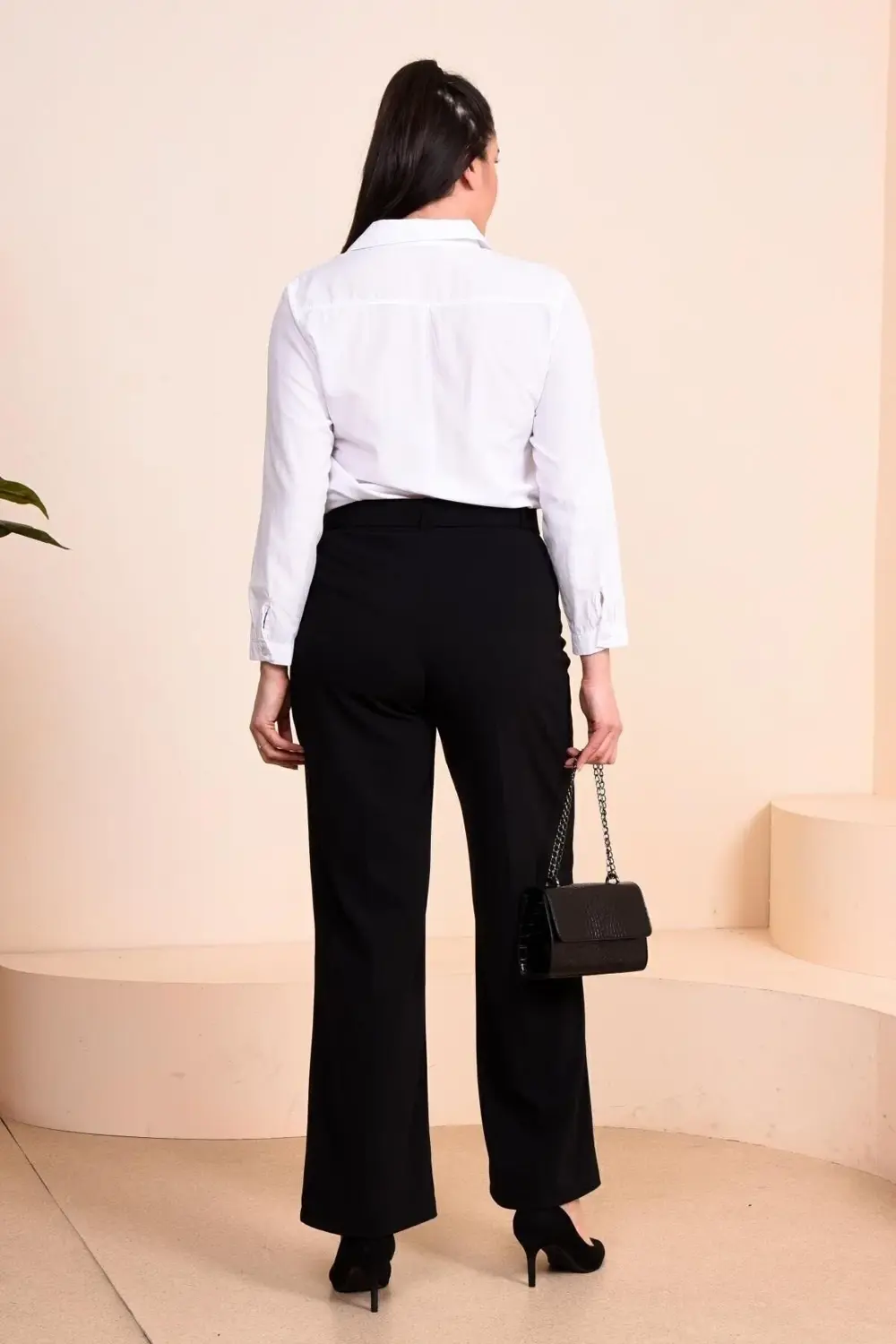 Kadin Buyuk Beden Kumas Pantolon Kemerli Ve Geniş Paça Palazzo Mo