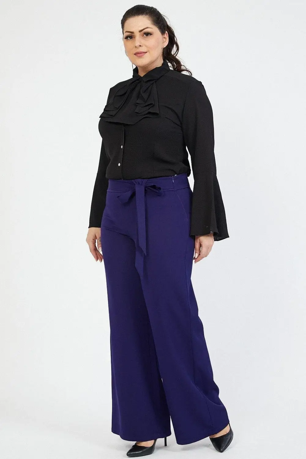 Apsen Kadın Büyük Beden Lacivert Kemerli Pantolon 338/105