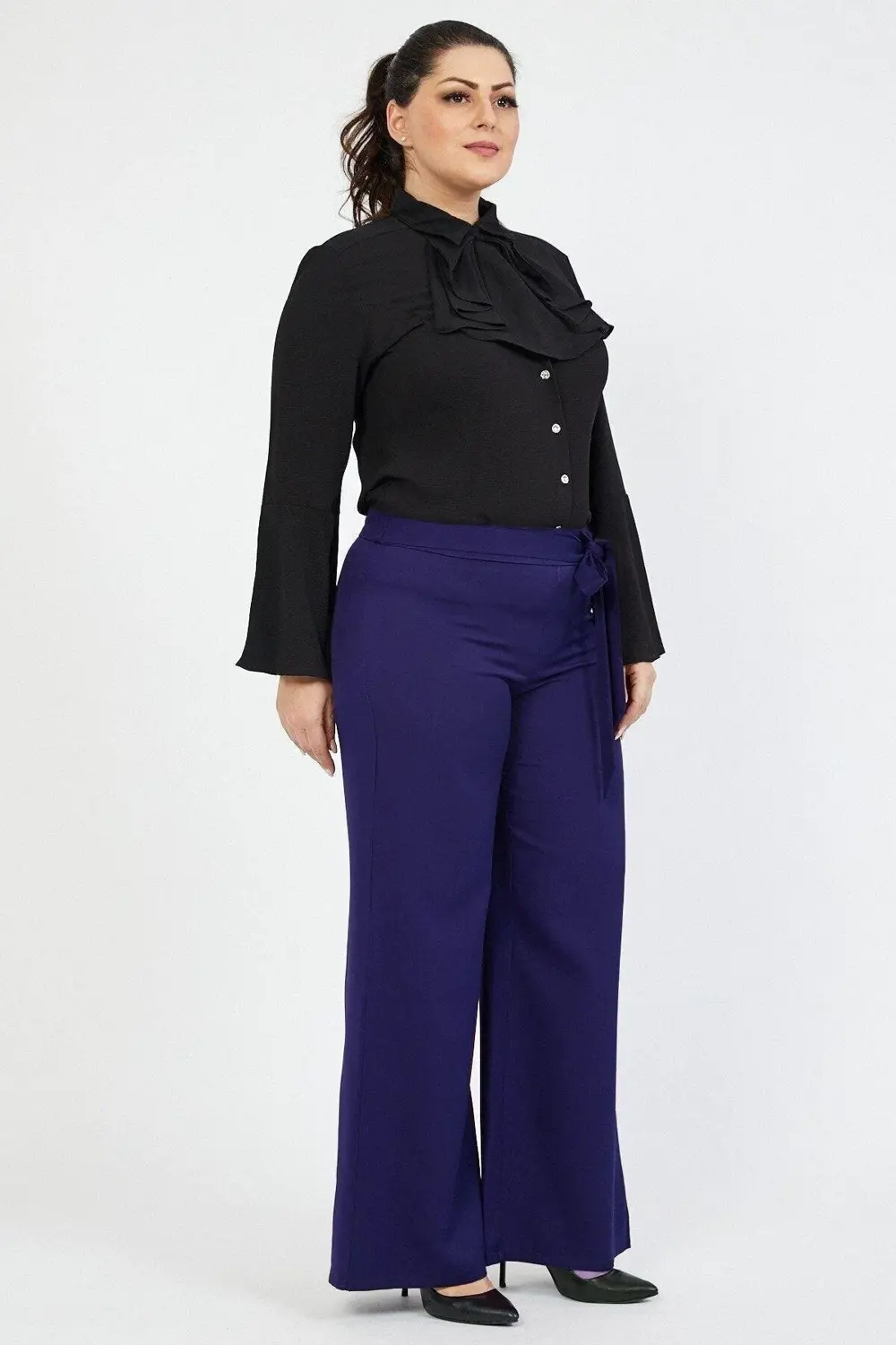 Apsen Kadın Büyük Beden Lacivert Kemerli Pantolon 338/105