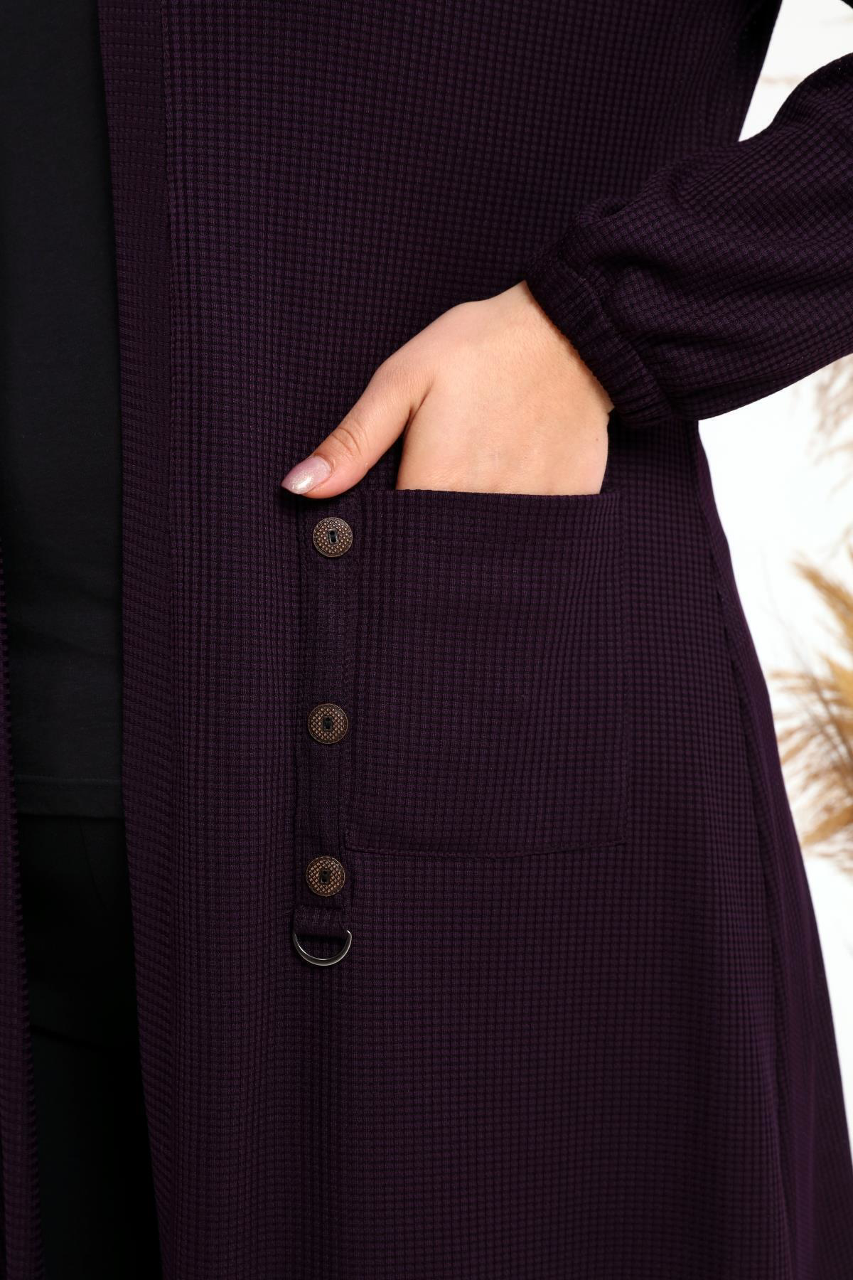 Ferace Kadin Buyuk Beden Metal Tokalı Petek Hırka