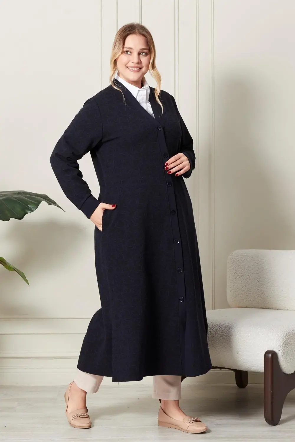 Kadın Büyük Beden Mevsimlik Yüksek Kalite Çelik Uzun Hırka