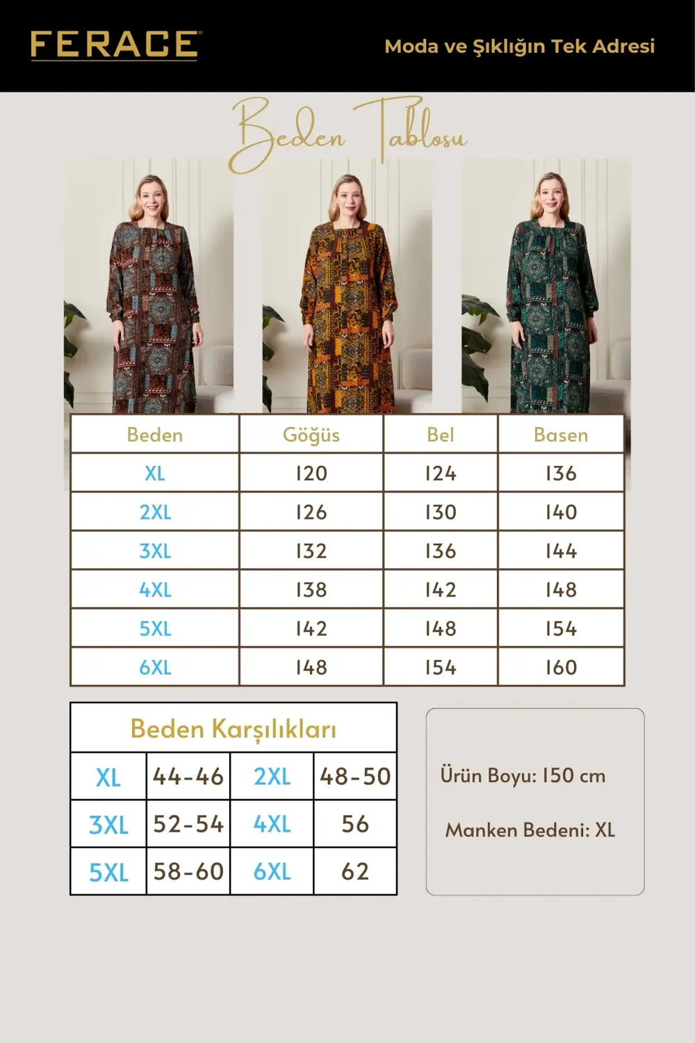 Kadın Büyük Beden Osmnalı Etnik Desen Elbise