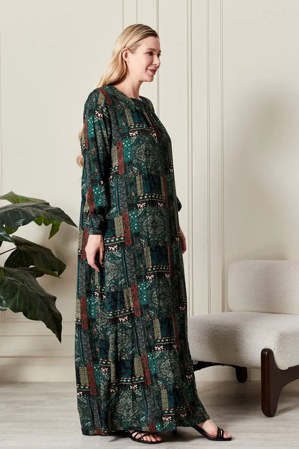 Kadın Büyük Beden Osmnalı Etnik Desen Elbise