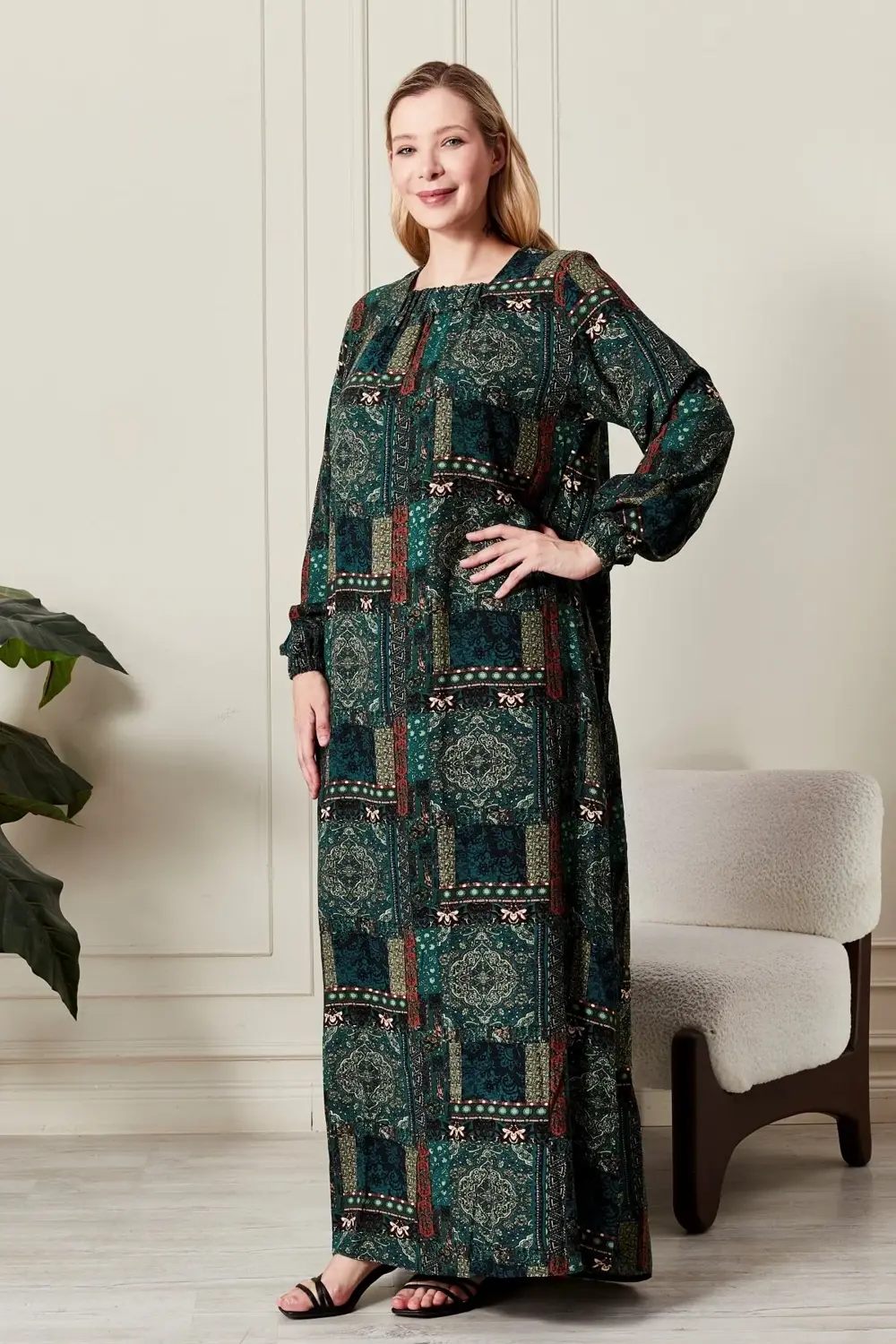 Kadın Büyük Beden Osmnalı Etnik Desen Elbise