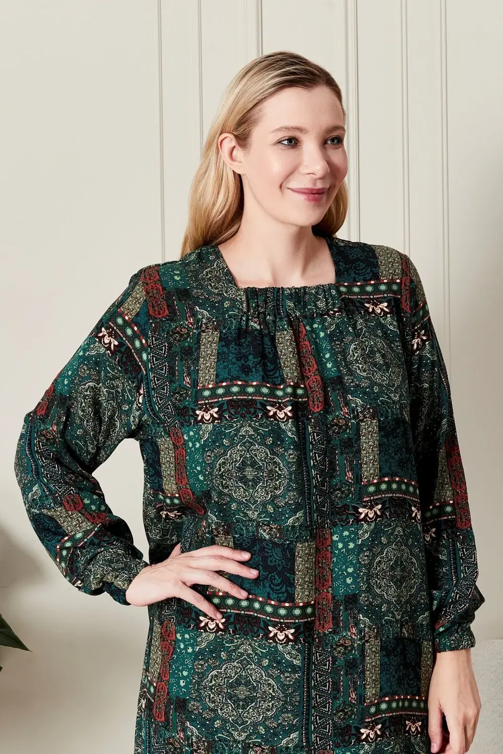 Kadın Büyük Beden Osmnalı Etnik Desen Elbise