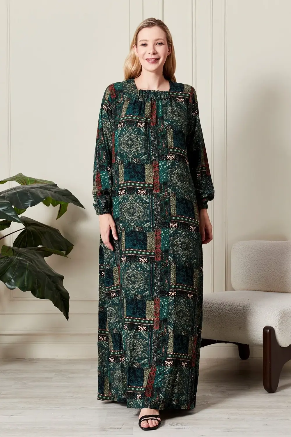 Kadın Büyük Beden Osmnalı Etnik Desen Elbise