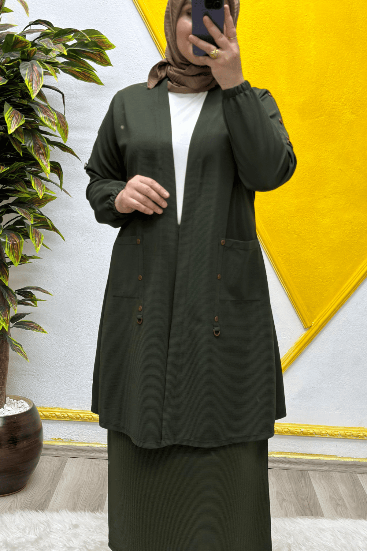 Elmas Tesettür Kadın Büyük Beden Ottoman Cepli Çelik Hırka