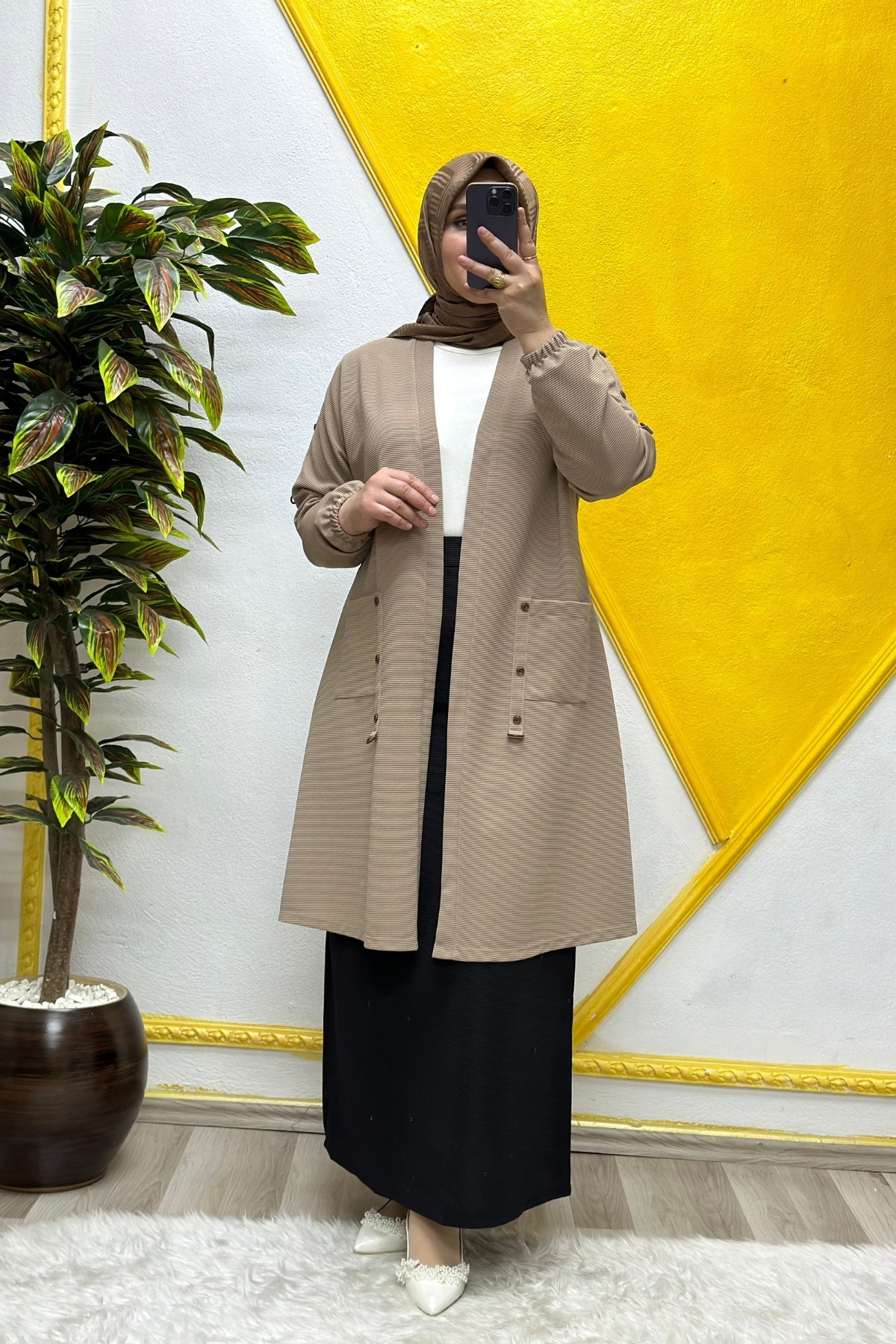 Elmas Tesettür Kadın Büyük Beden Ottoman Cepli Çelik Hırka