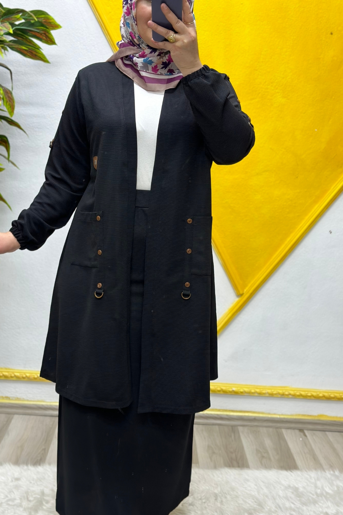 Elmas Tesettür Kadın Büyük Beden Ottoman Cepli Çelik Hırka