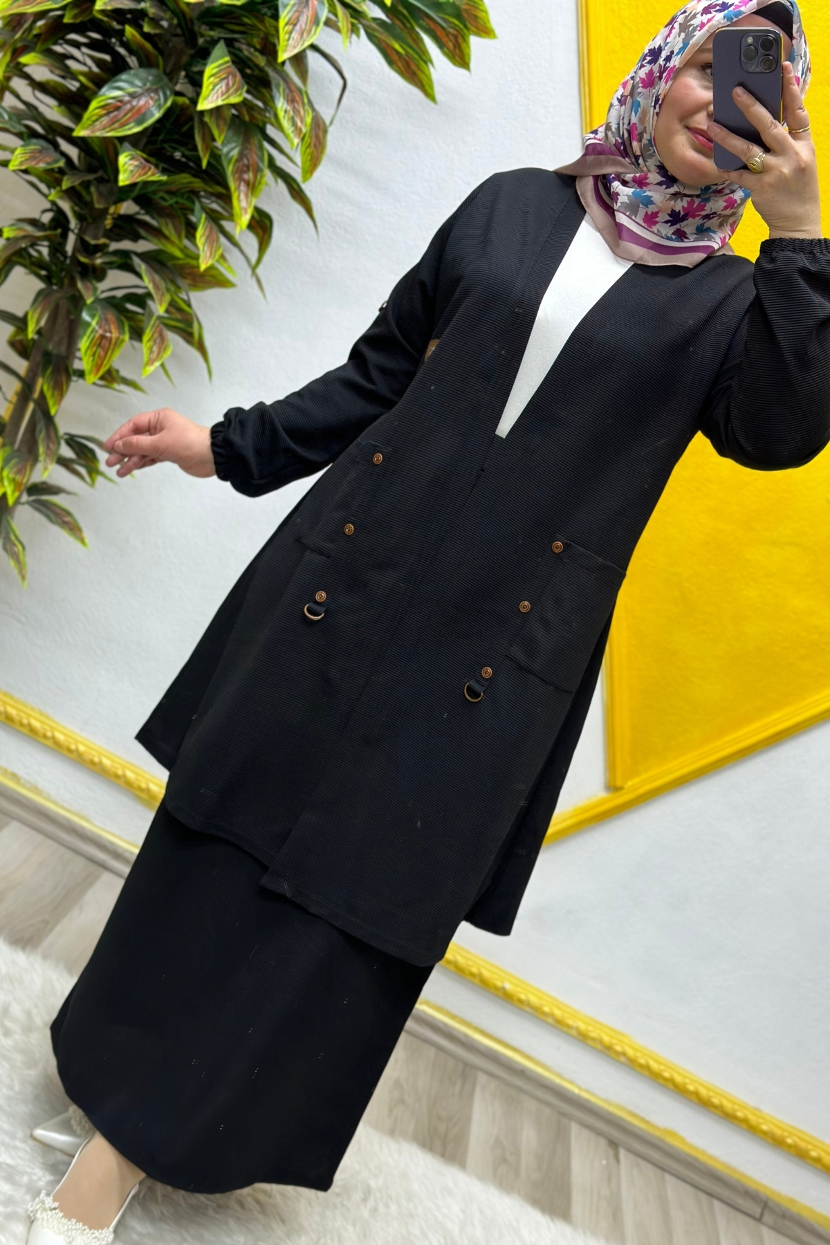 Elmas Tesettür Kadın Büyük Beden Ottoman Cepli Çelik Hırka