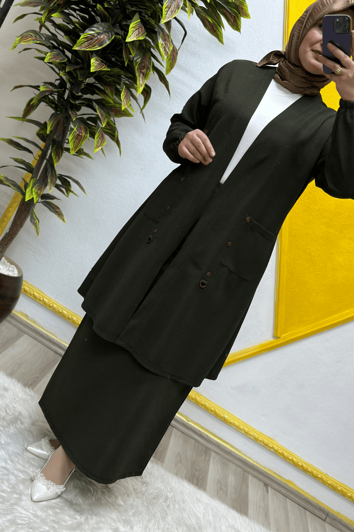 Elmas Tesettür Kadın Büyük Beden Ottoman Cepli Çelik Hırka