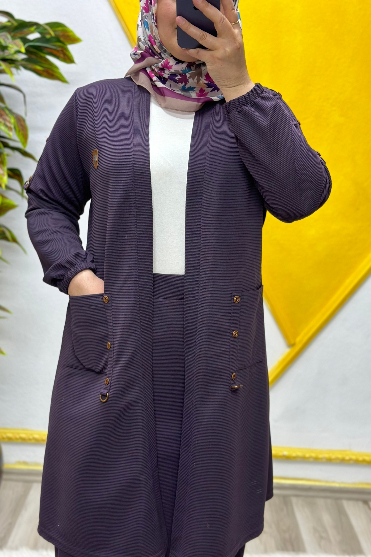 Elmas Tesettür Kadın Büyük Beden Ottoman Cepli Çelik Hırka