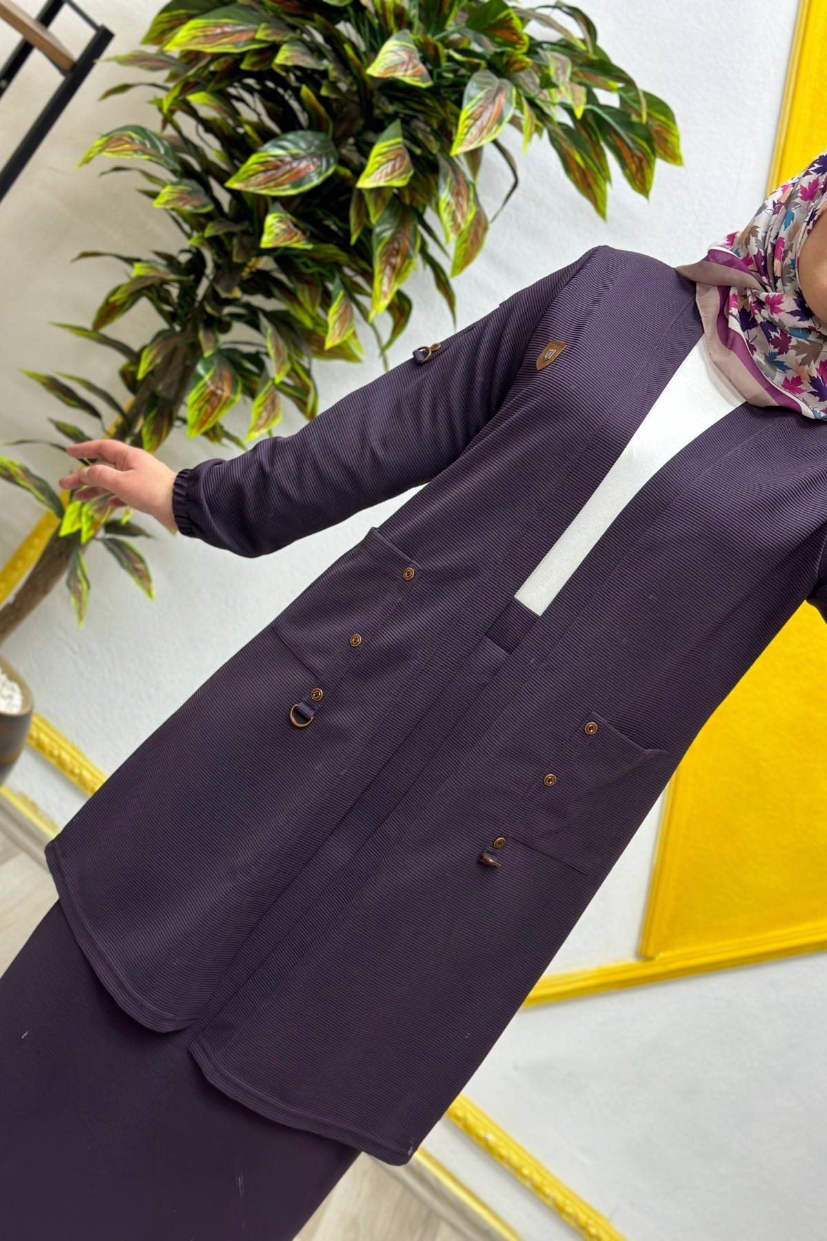 Elmas Tesettür Kadın Büyük Beden Ottoman Cepli Çelik Hırka