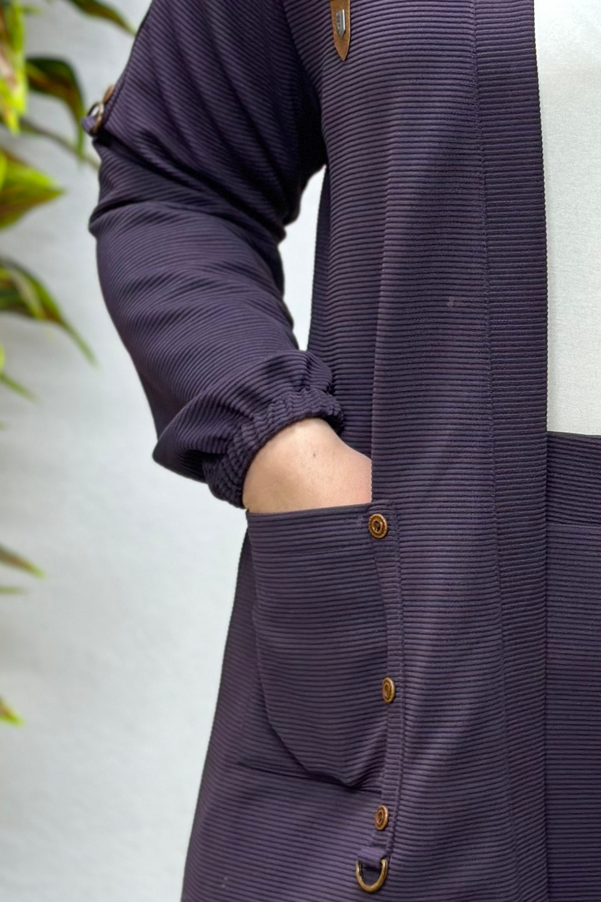 Elmas Tesettür Kadın Büyük Beden Ottoman Cepli Çelik Hırka