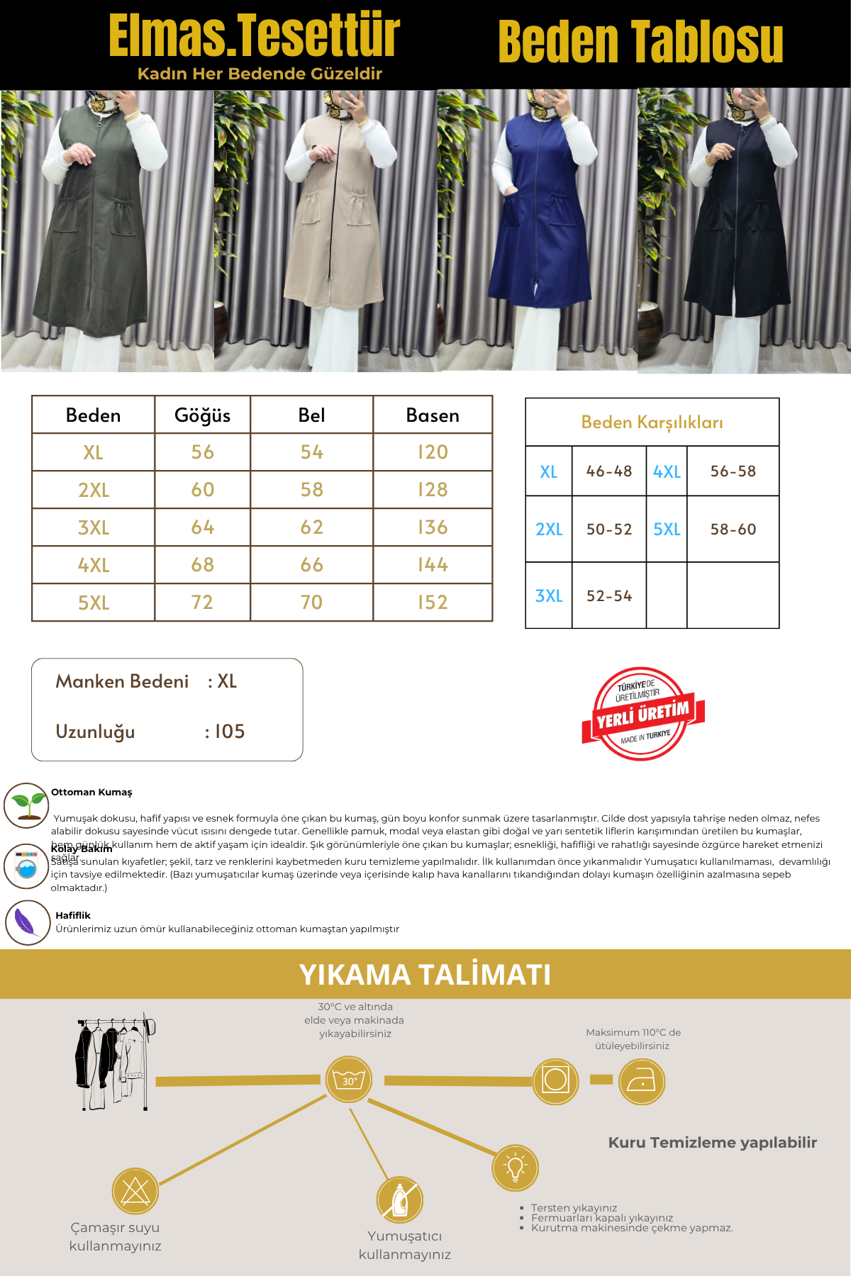 Elmas Tesettür Kadın Büyük Beden Rahat Kalıp Ottoman Kumaş Dört Mevsim Çelik Örm Elmas Tesettür Kadın Büyük Beden Rahat Kalıp Ottoman Kumaş Dört Mevsim Çelik Örm