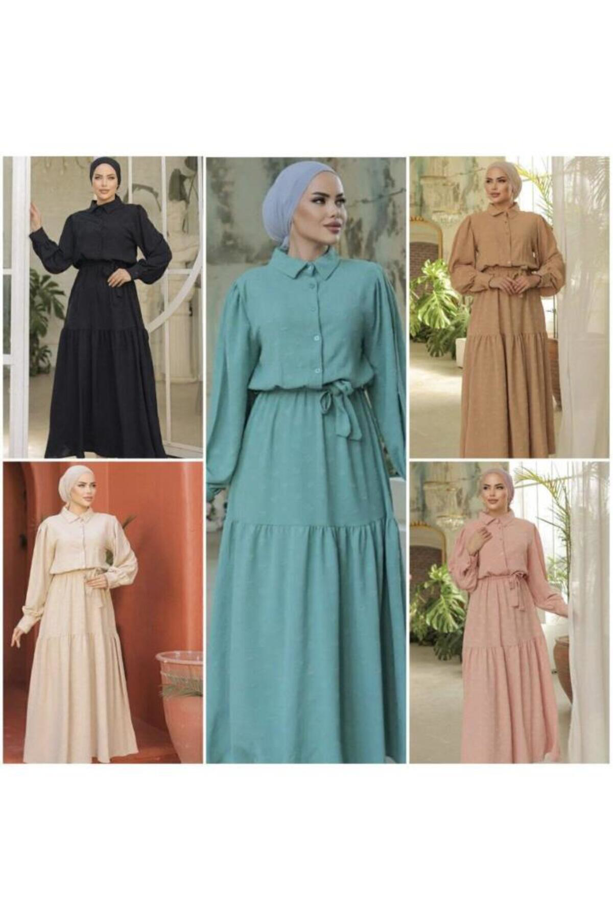 Kadın Büyük Beden Seçenekli Uzun Balon Kollu Elbise 3550396