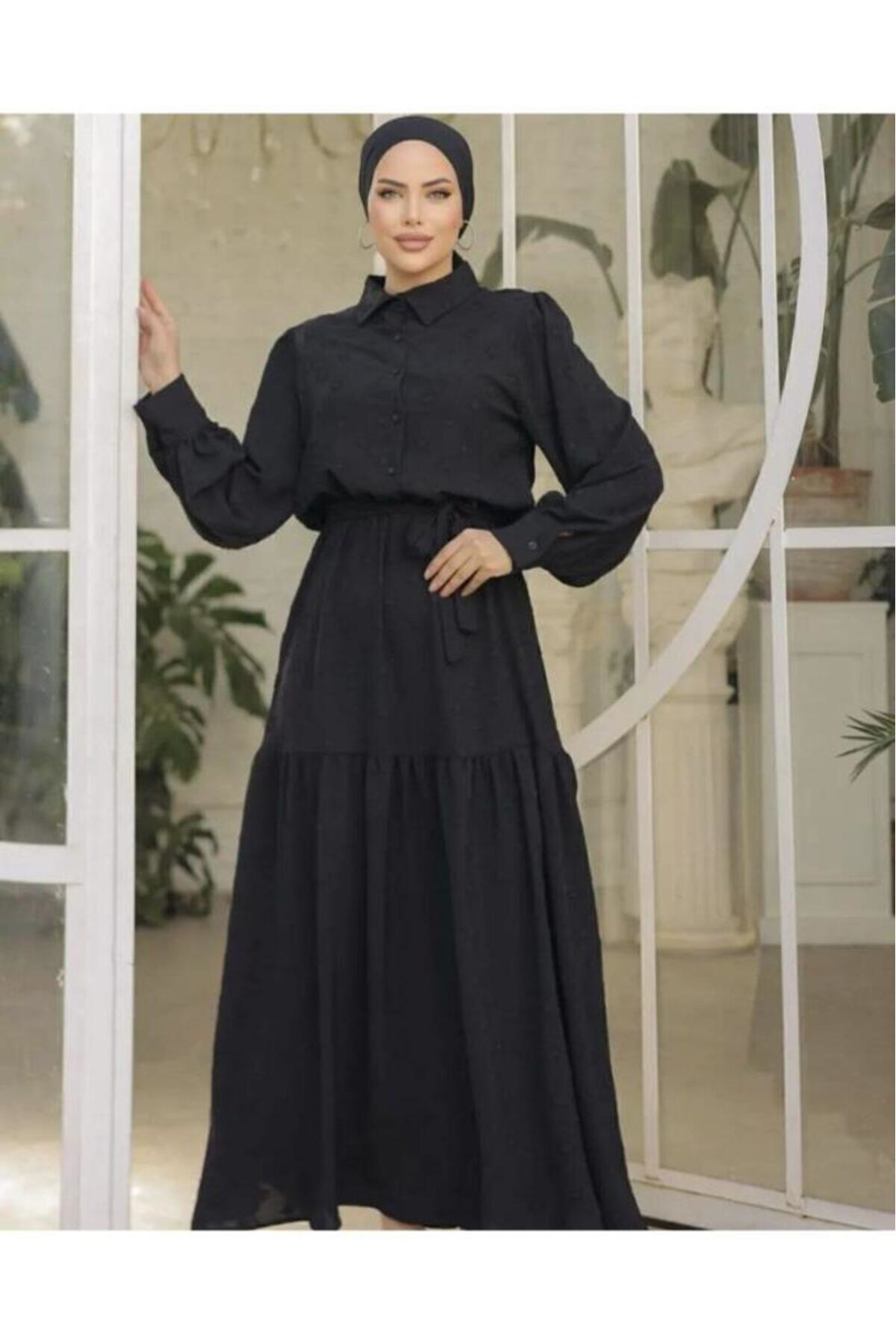 Kadın Büyük Beden Seçenekli Uzun Balon Kollu Elbise 3550396