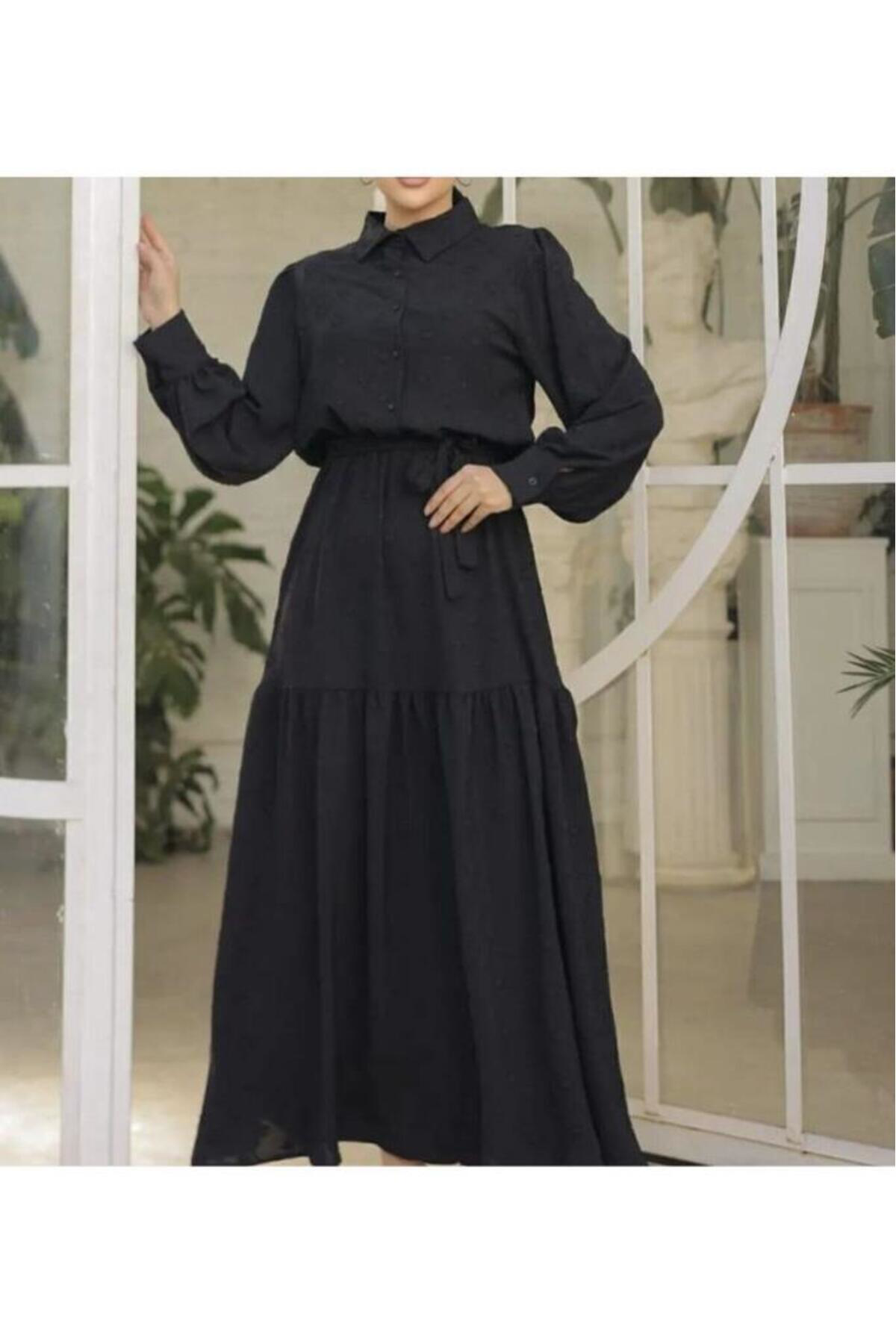 Kadın Büyük Beden Seçenekli Uzun Balon Kollu Elbise 3550396