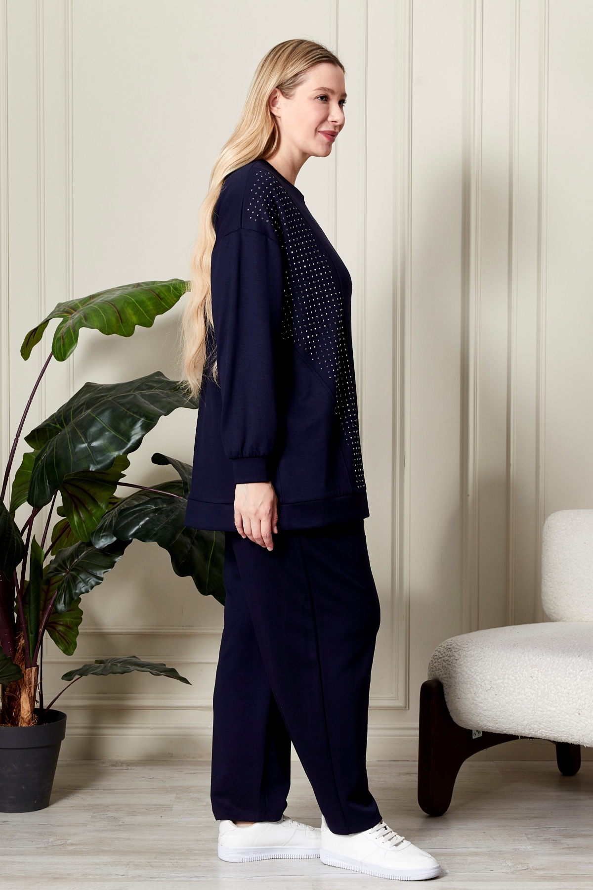 Ferace Kadın Büyük Beden Taşlı Takım