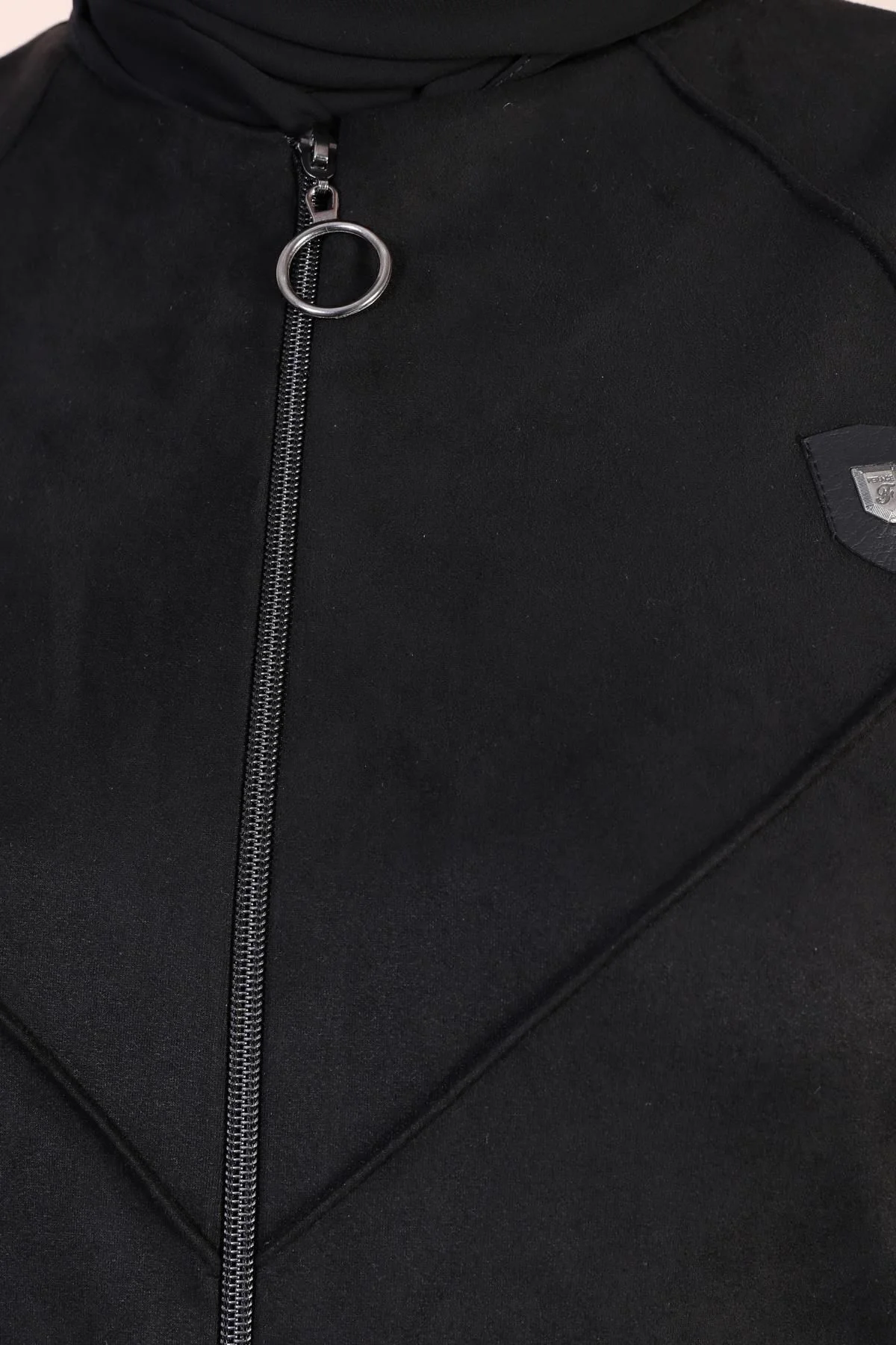 Kadin Buyuk Beden Tesettur Süet Pardesü Tam Boy Baklava Desenli U