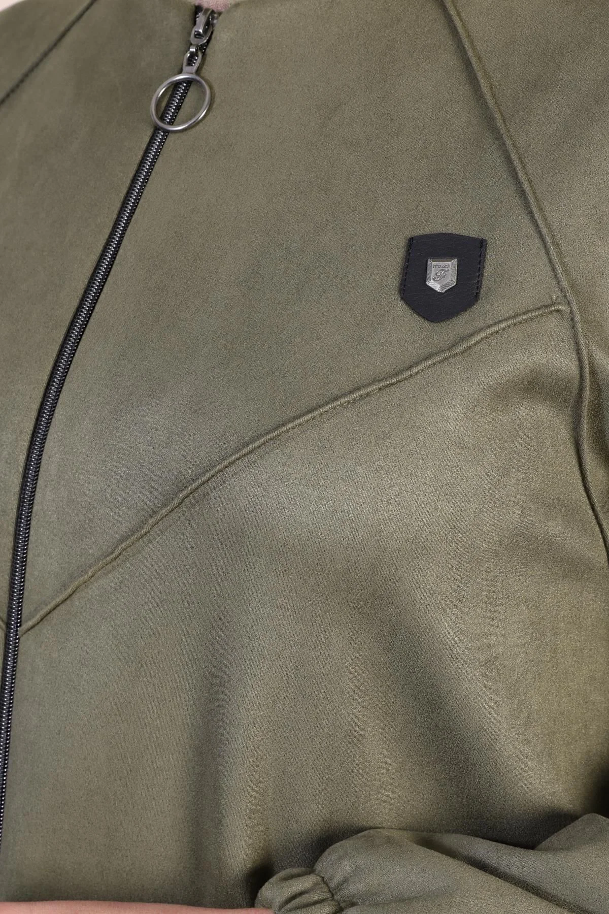 Kadin Buyuk Beden Tesettur Süet Pardesü Tam Boy Baklava Desenli U