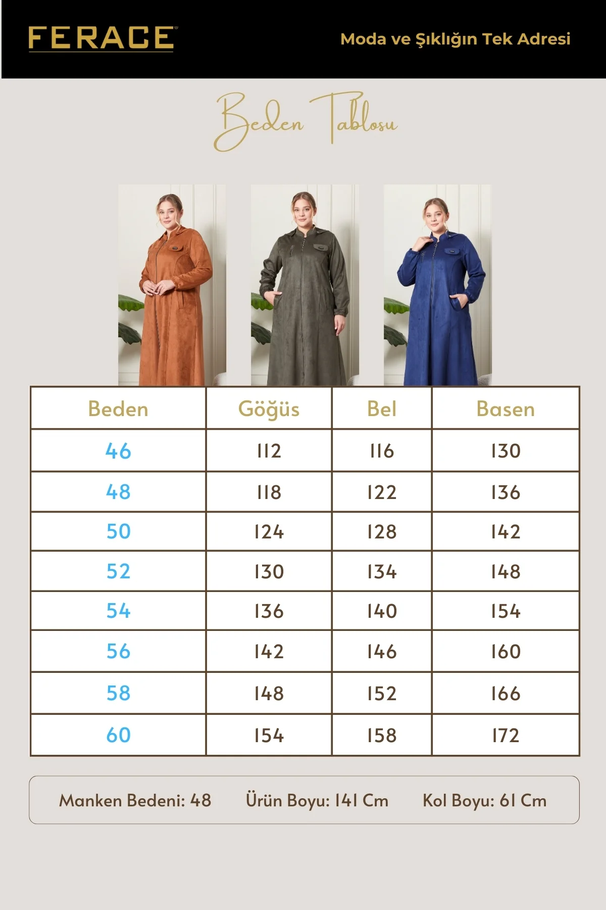 Kadın Büyük Beden Tesettür Süet Kap - Boydan Göğsü Fermuarlı Kapü