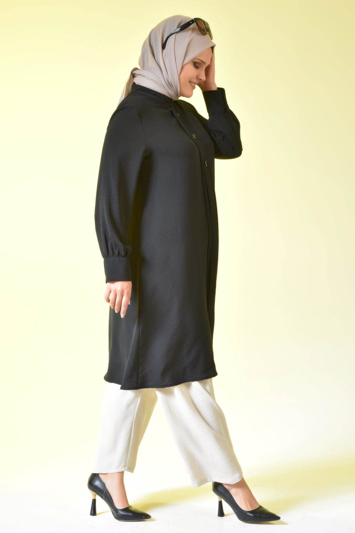 Ferace Kadin Buyuk Beden Tesettur Tunik Düğmeli Ayrobin Kumaş