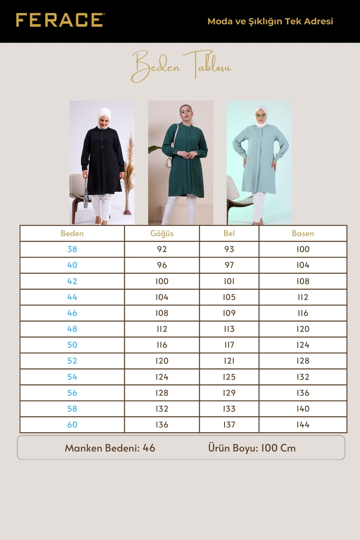 Ferace Kadin Buyuk Beden Tesettur Tunik Düğmeli Ayrobin Kumaş