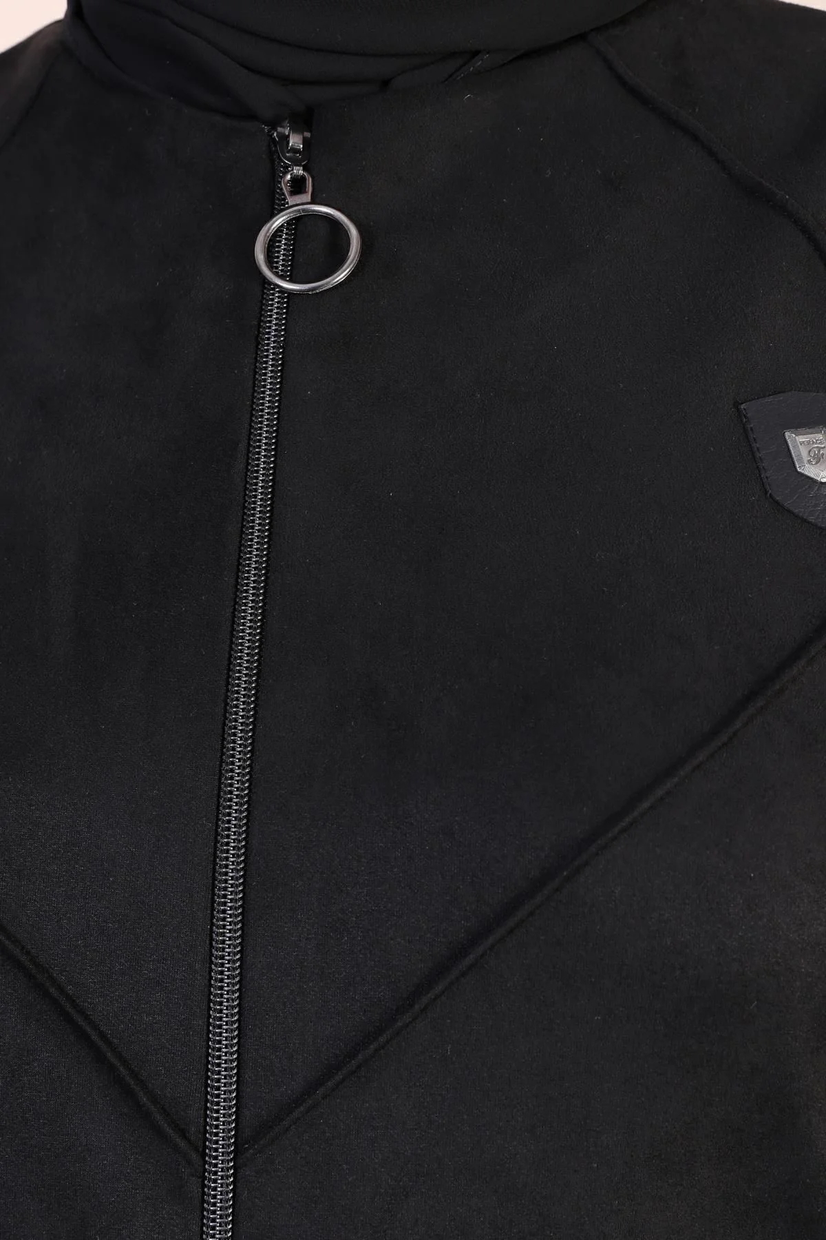 Kadin Buyuk Beden Tesettur Süet Pardesü Tam Boy Baklava Desenli U