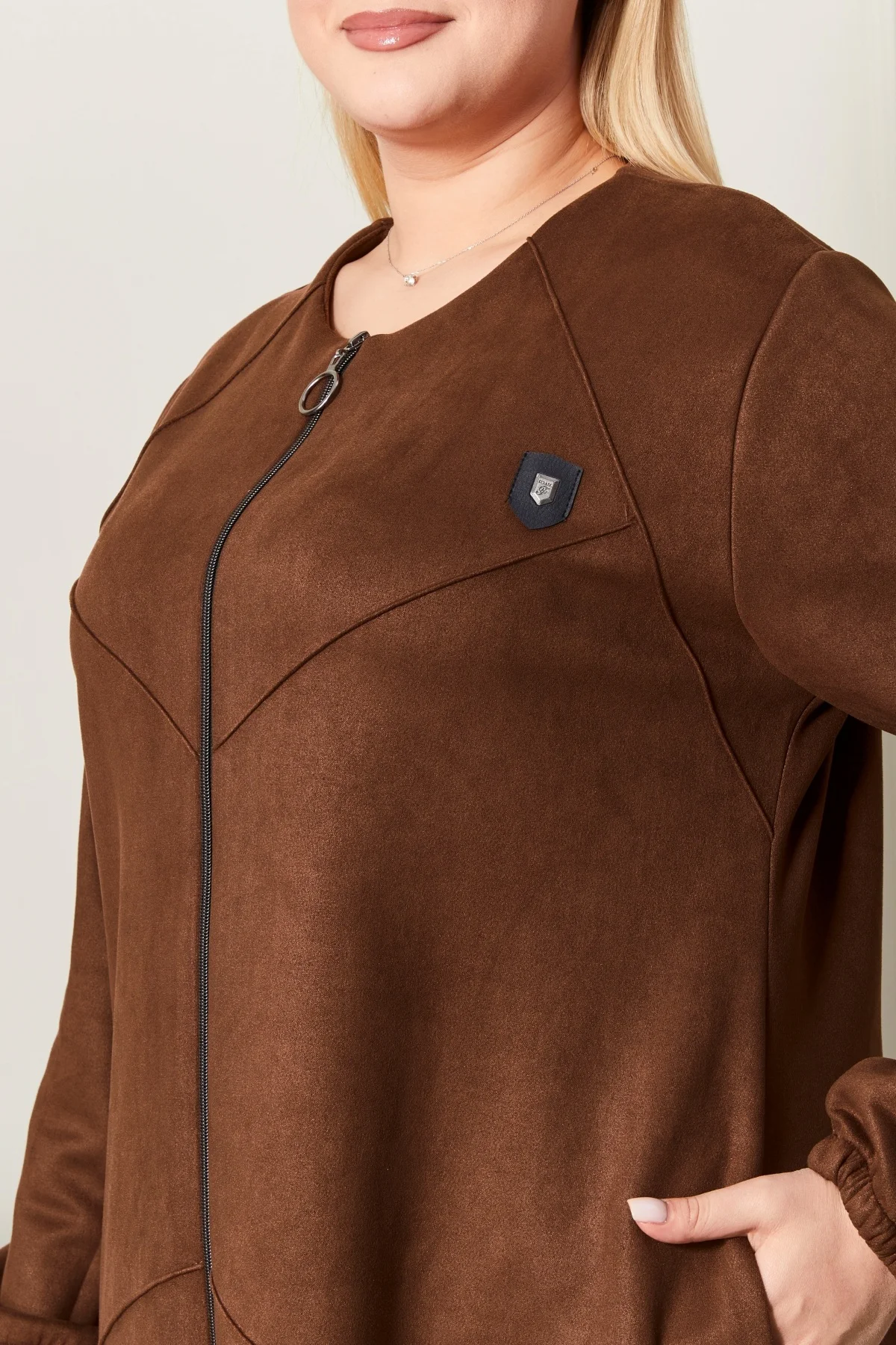 Kadin Buyuk Beden Tesettur Süet Pardesü Tam Boy Baklava Desenli U