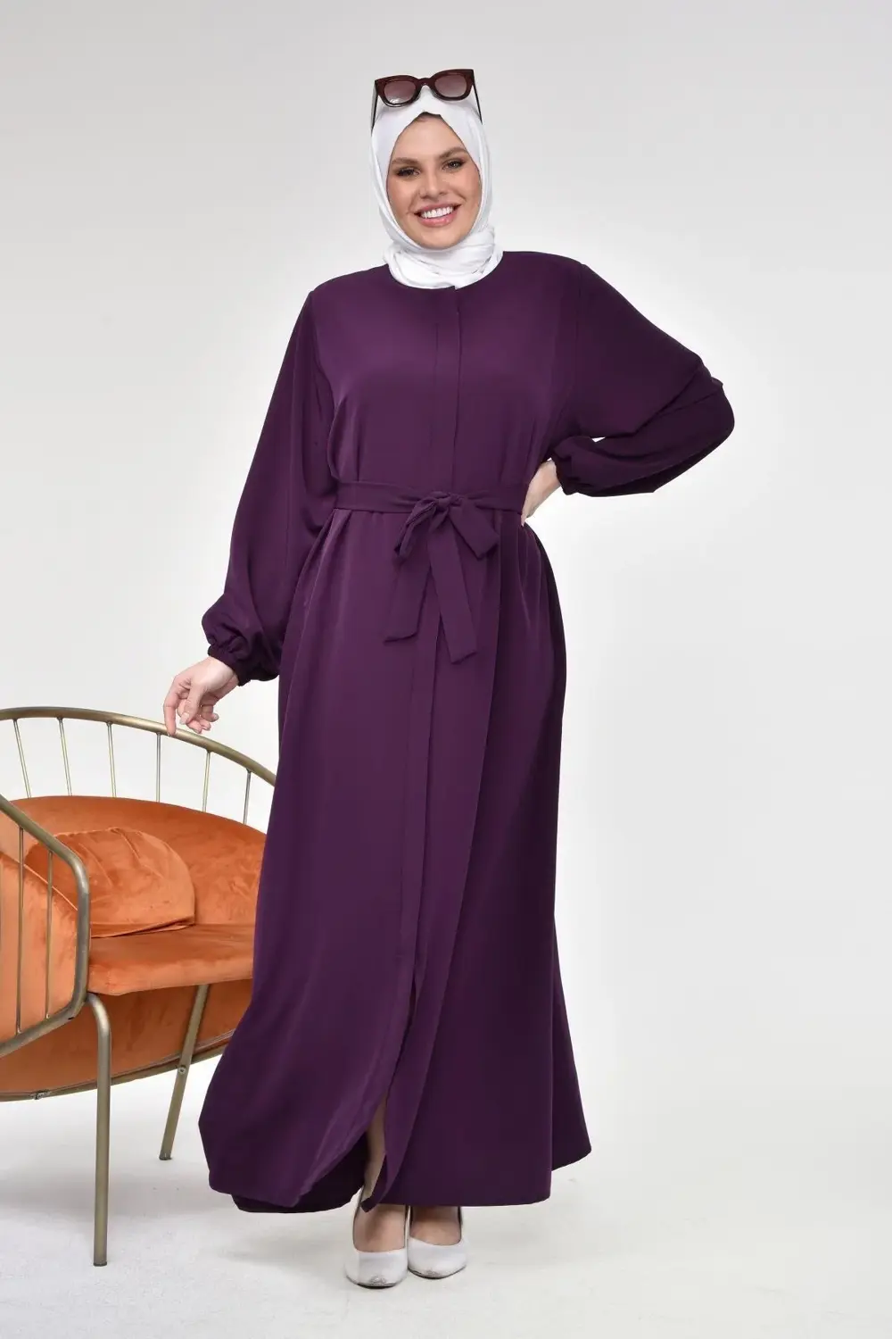 Kadin Buyuk Beden Tesettur Fermuarlı Yandan Baglamalı Kusaklı Elb