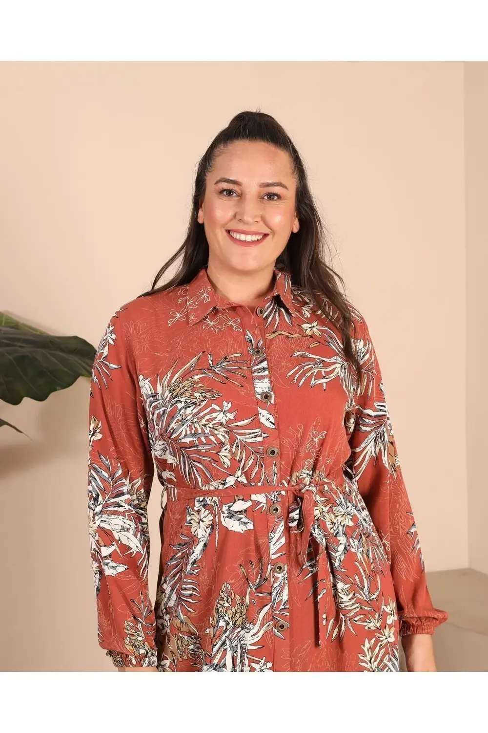 Kadin Buyuk Beden Tesettur Giyim Yazlik Uzun Elbise Kahverengi