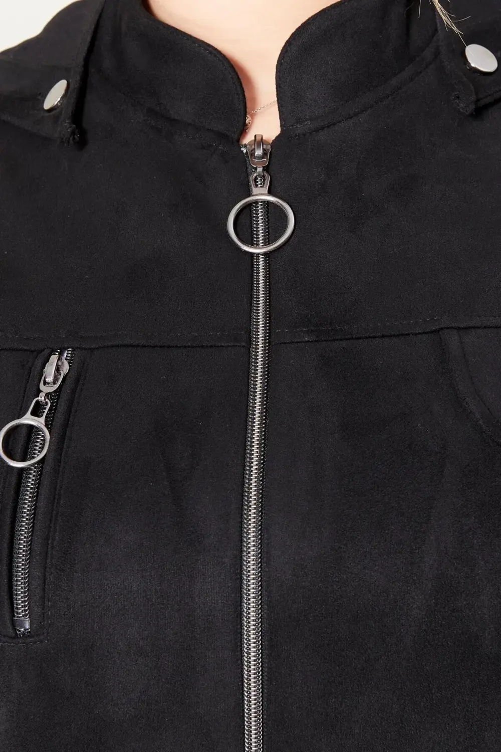 Kadın Büyük Beden Tesettür Süet Kap - Boydan Göğsü Fermuarlı Kapü