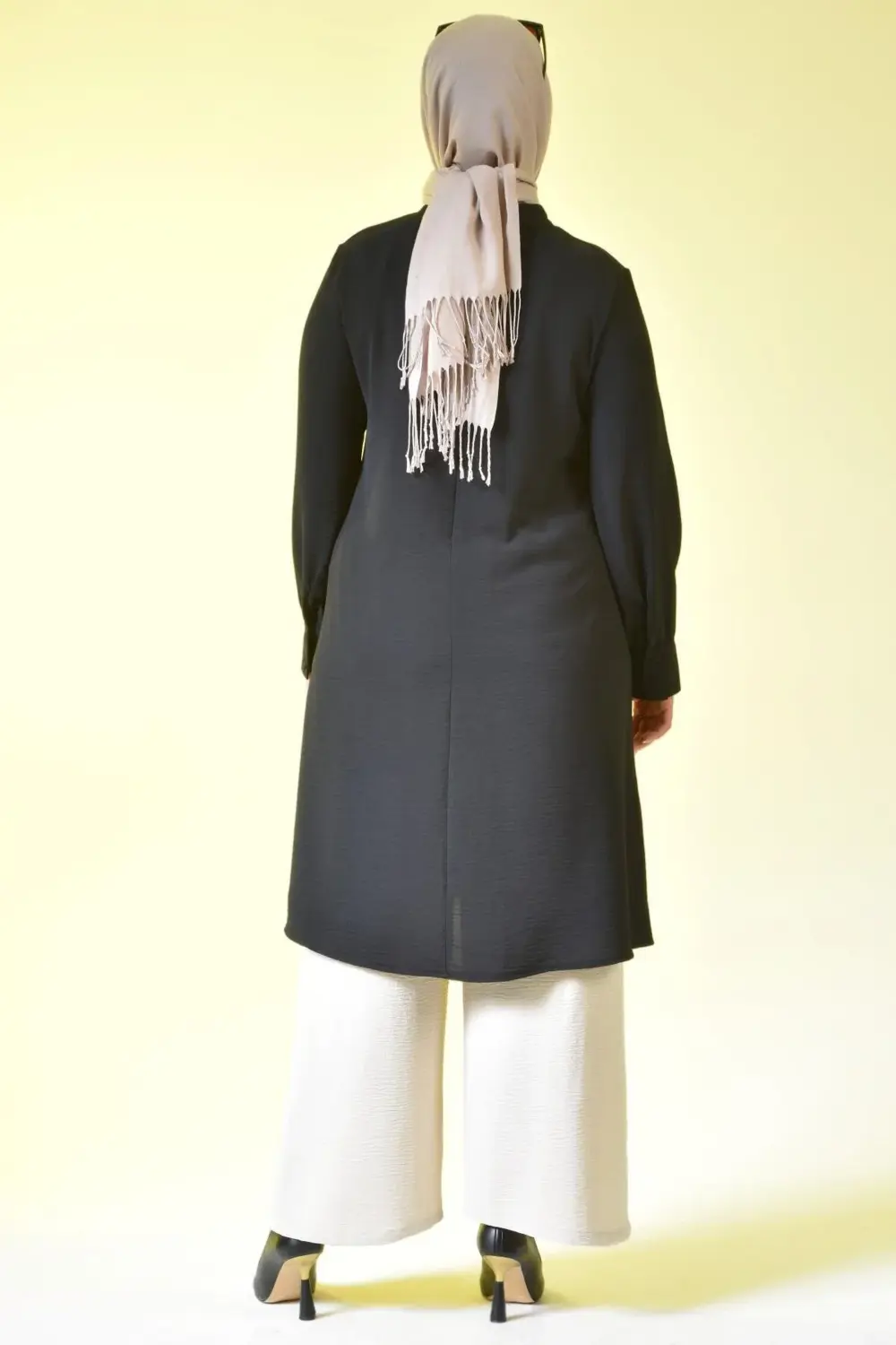 Kadin Buyuk Beden Tesettur Tunik Düğmeli Ayrobin Kumaş