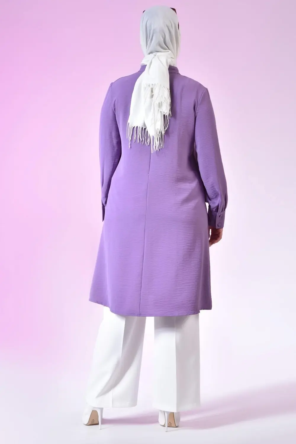 Kadin Buyuk Beden Tesettur Tunik Düğmeli Ayrobin Kumaş