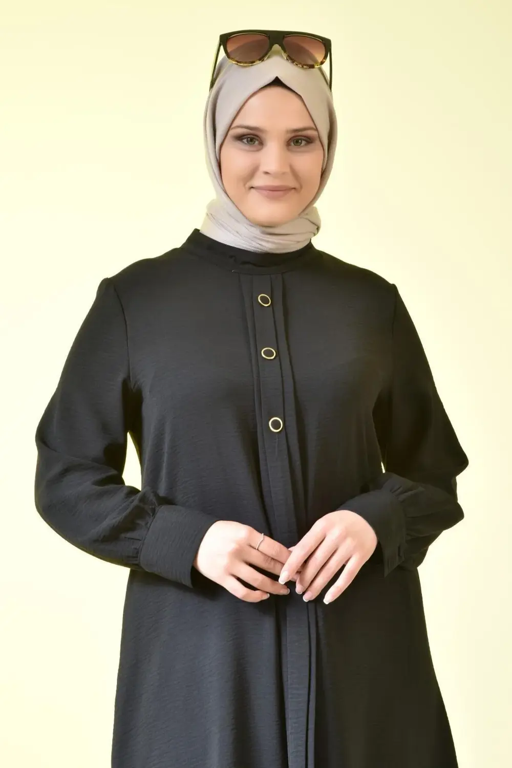Kadin Buyuk Beden Tesettur Tunik Düğmeli Ayrobin Kumaş
