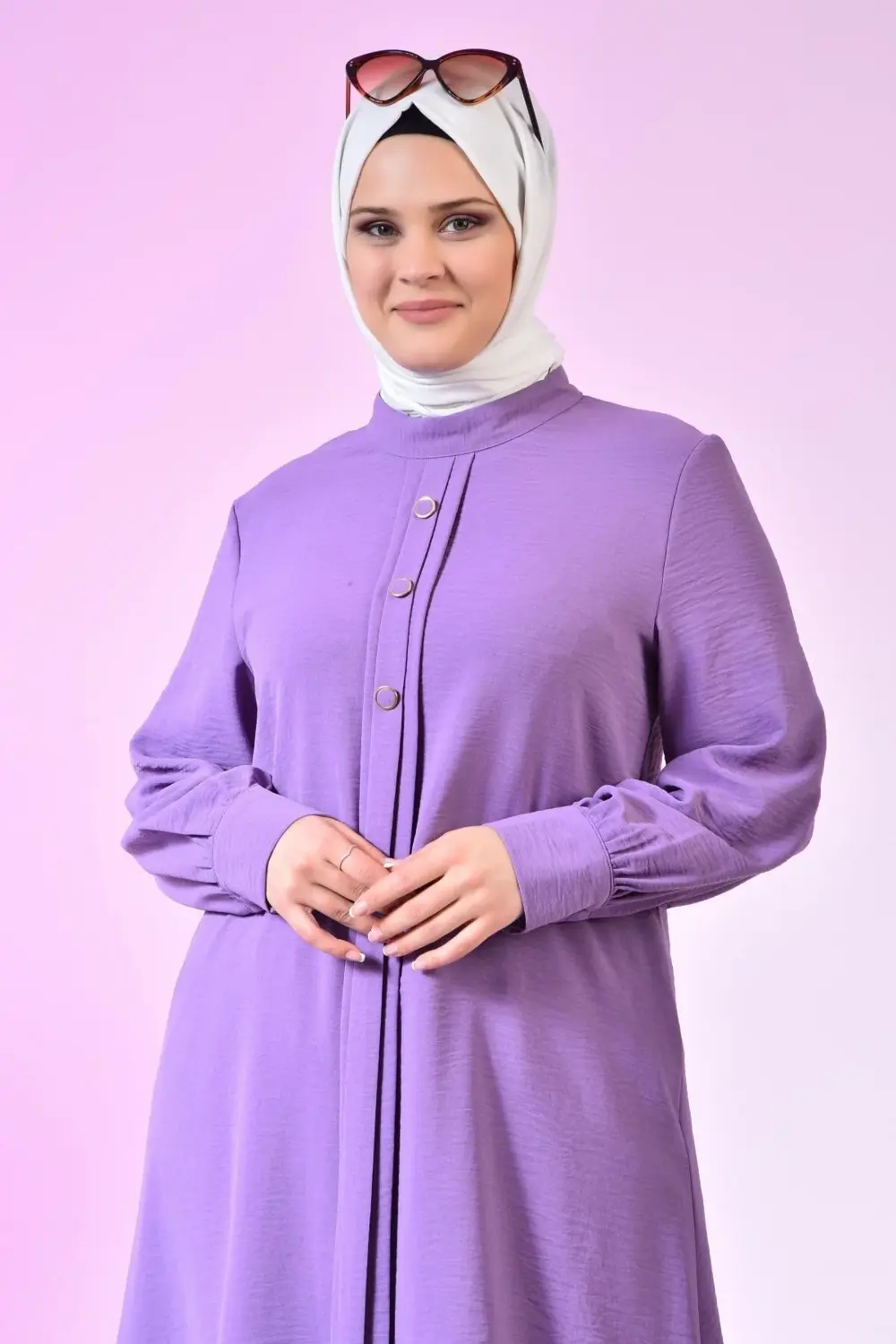 Kadin Buyuk Beden Tesettur Tunik Düğmeli Ayrobin Kumaş