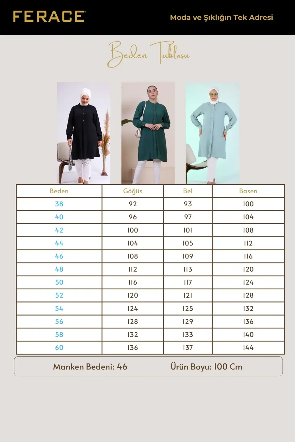 Kadin Buyuk Beden Tesettur Tunik Düğmeli Ayrobin Kumaş