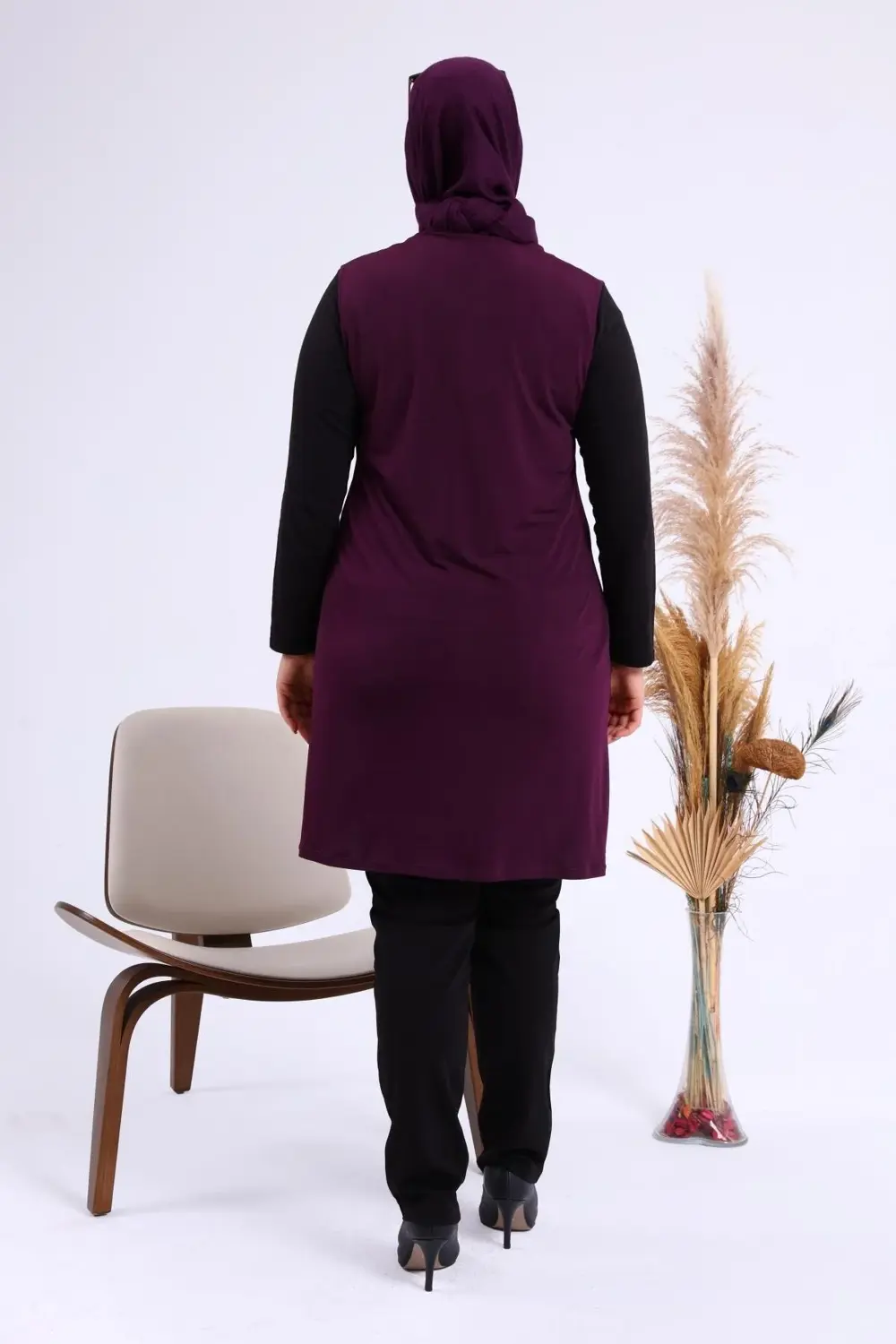 Kadin Buyuk Beden Üç Düğmeli Likralı Yelek