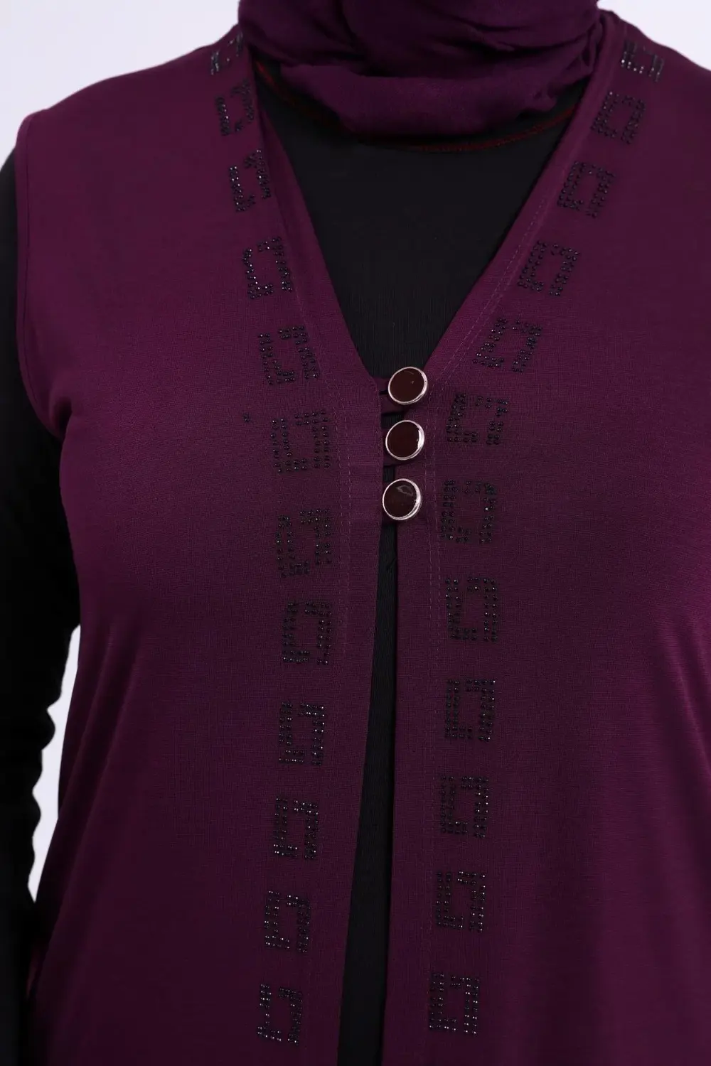 Kadin Buyuk Beden Üç Düğmeli Likralı Yelek