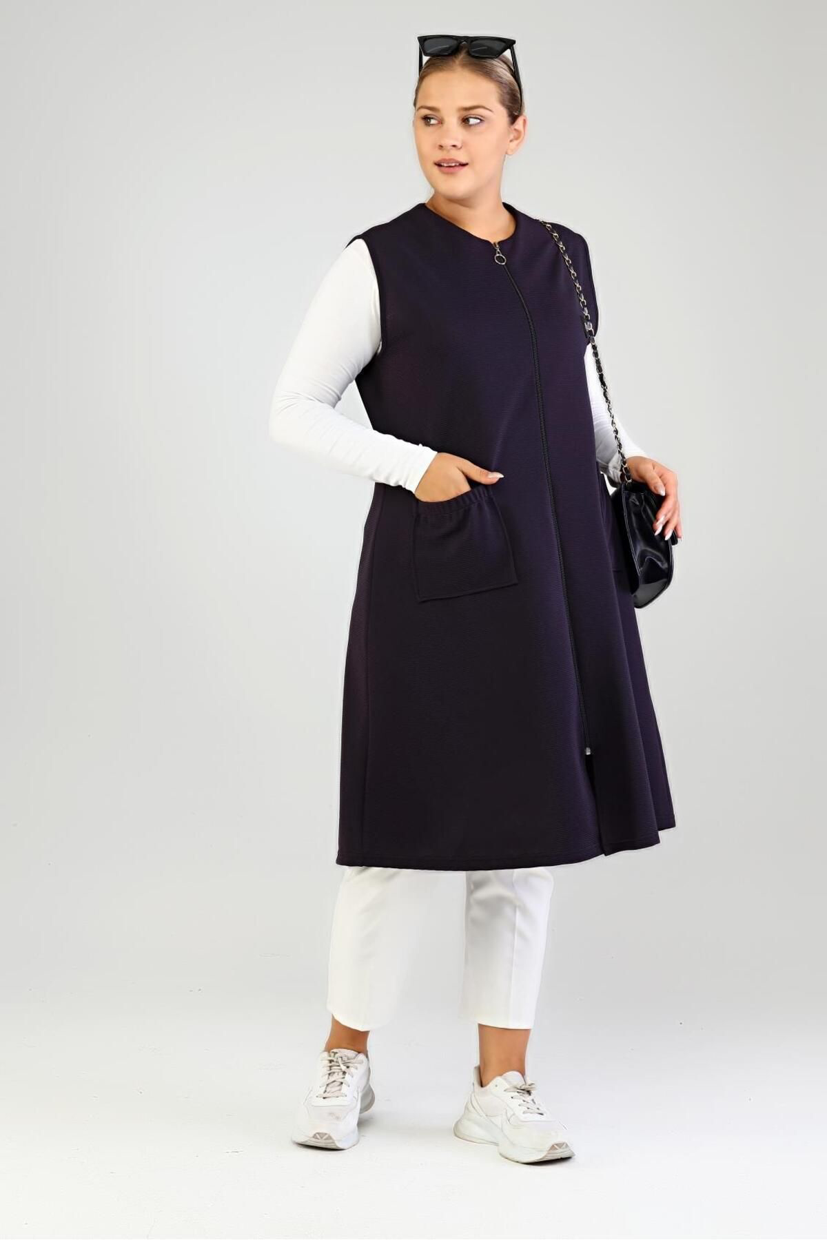 Ferace Kadin Buyuk Beden Uzun Yelek Ottoman Çelik Örme