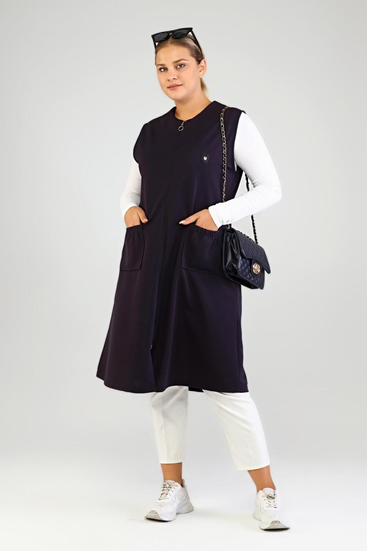 Ferace Kadin Buyuk Beden Uzun Yelek Ottoman Çelik Örme