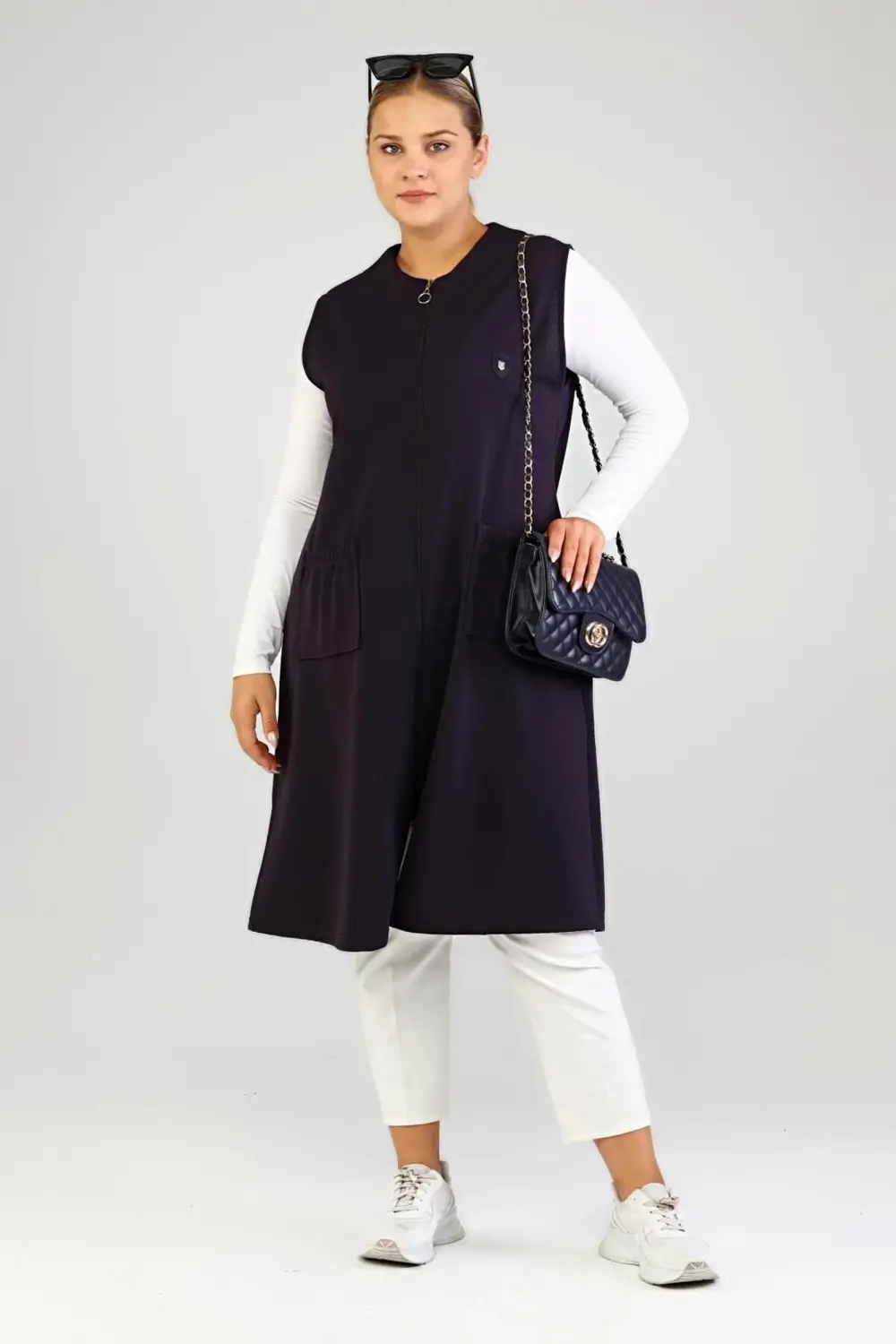 Kadin Buyuk Beden Uzun Yelek Ottoman Çelik Örme