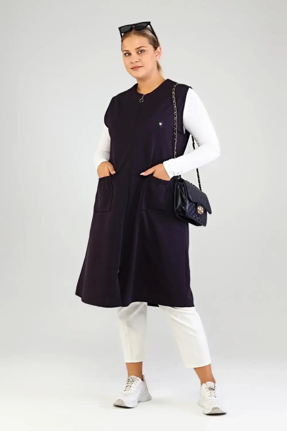 Kadin Buyuk Beden Uzun Yelek Ottoman Çelik Örme