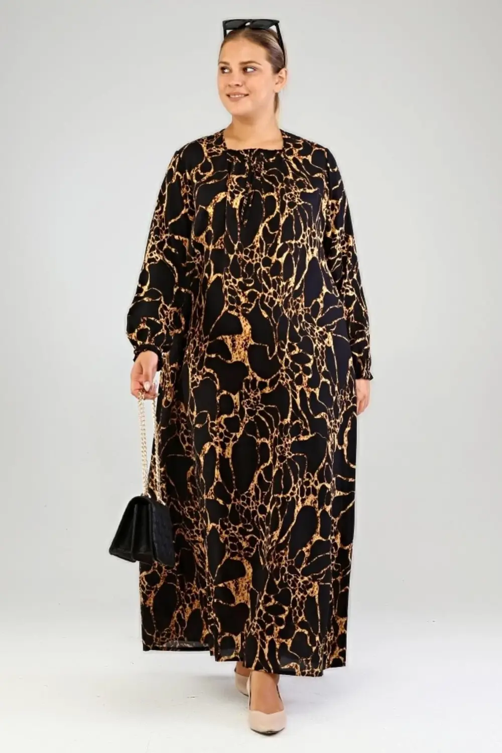 Kadin Buyuk Beden Viskon Tesettür Elbise Siyah
