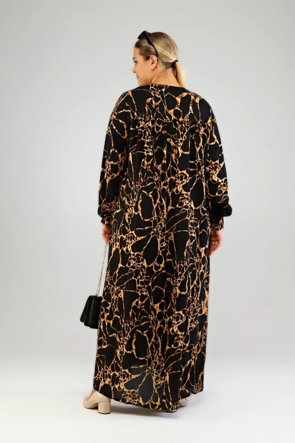 Kadin Buyuk Beden Viskon Tesettür Elbise Siyah